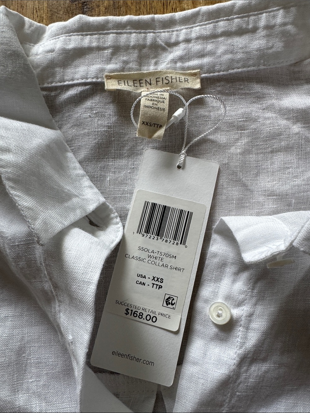 Eileen Fisher WHITE Organic Handkerchief Linen Classic Collar Shirt NEW NWT XXS - Picture 2 of 7
